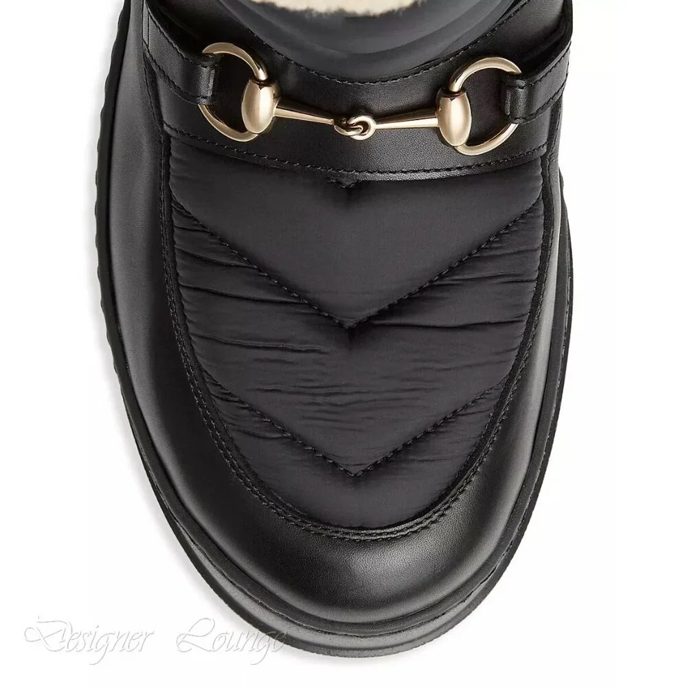 NEW GUCCI Quebec Shearling Horsebit Quilted Nylon and Leather Boots G 9 / US 9.5